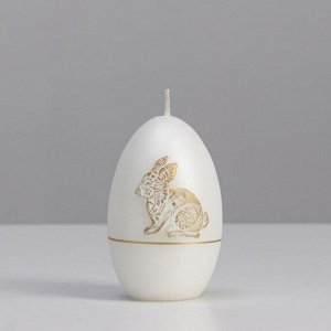 Свеча фигурная "Золотой кролик Яйцо", 6х9 см, белый матовый металлик