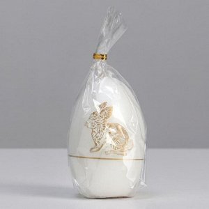 Свеча фигурная "Золотой кролик Яйцо", 6х9 см, белый матовый металлик