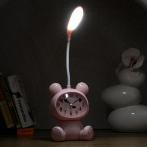 Часы-светильник "Мишка"  LED, с будильником, 3 AA. USB. 5 Вт, дискр. ход, розовый
