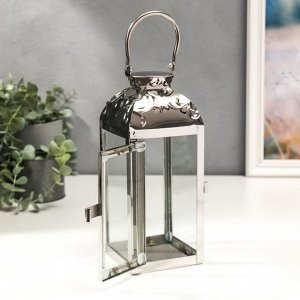 Подсвечник металл, стекло на 1 свечу фонарик "Ромбы-цветы" серебро 26х10х10 см