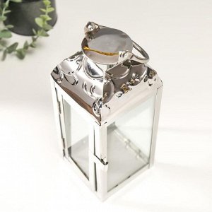 Подсвечник металл, стекло на 1 свечу фонарик "Ромбы-цветы" серебро 26х10х10 см