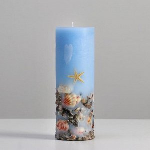 Свеча - цилиндр ароматическая "Море", 7х20 см, синий