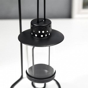 Подсвечник металл, стекло на 1 свечу "Подвесной фонарик" чёрный 25,5х10х10,5 см