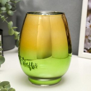 Подсвечник стекло на 1 свечу "Вытянутый бокал" зелёно-золотой 14,5х10,5х10,5 см