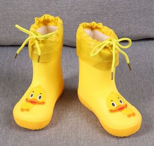 Детские резиновые сапоги на широкой подошве и с теплым носочком-вкладышем, принт "Утенок", цвет желтый