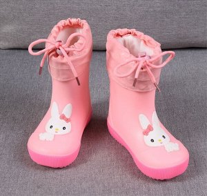 Детские резиновые сапоги на широкой подошве и с теплым носочком-вкладышем, принт "Зайка", цвет розовый