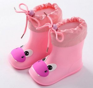 Детские резиновые сапоги с теплым носочком-вкладышем, принт "Бегемотик", цвет розовый