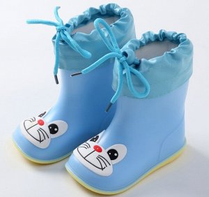 Детские резиновые сапоги с теплым носочком-вкладышем, принт "Котик", цвет голубой