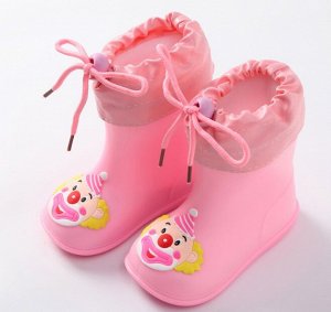 Детские резиновые сапоги с теплым носочком-вкладышем, принт "Клоун", цвет розовый