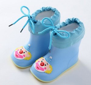 Детские резиновые сапоги с теплым носочком-вкладышем, принт "Клоун", цвет голубой
