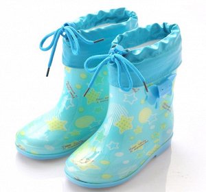 Резиновые сапоги для детей  с теплым носочком-вкладышем, принт "Звездочки", цвет голубой