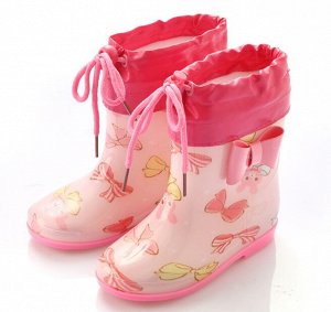 Резиновые сапоги для детей с теплым носочком-вкладышем, принт "Бантики", цвет розовый