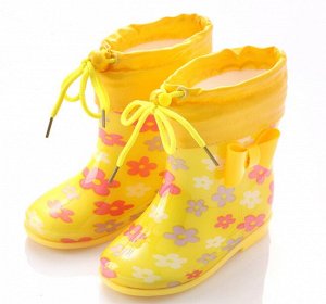 Резиновые сапоги для детей с теплым носочком-вкладышем, принт "Ромашки", цвет желтый