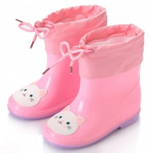 Резиновые сапоги для детей с теплым носочком-вкладышем, принт "Котенок", цвет розовый