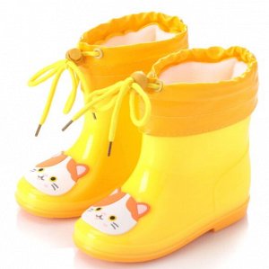 Резиновые сапоги для детей с теплым носочком-вкладышем, принт "Котенок", цвет желтый
