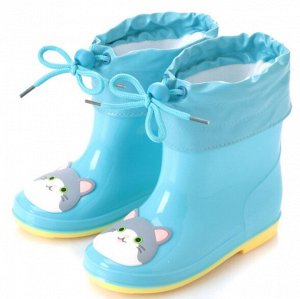 Резиновые сапоги для детей с теплым носочком-вкладышем, принт "Котенок", цвет голубой