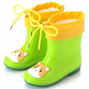 Резиновые сапоги для детей с теплым носочком-вкладышем, принт "Котенок", цвет зеленый