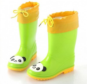 Резиновые высокие сапоги для детей с теплым носочком-вкладышем, принт "Панда", цвет зеленый
