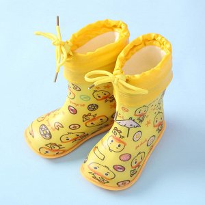 Резиновые сапоги для детей с теплым носочком-вкладышем, принт "Уточки", цвет желтый