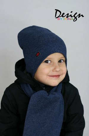 Удлиненная хлопковая шапка для мальчика «Британия» (т.джинс)