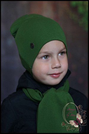 Удл. шапка для мальчика «P*H» (хакки)с шарфом такой же расцветки