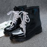 Женские резиновые сапоги-ботинки со шнурками, цвет чёрный