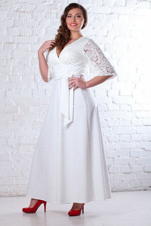 Платье длинное с кружевным лифом, белое