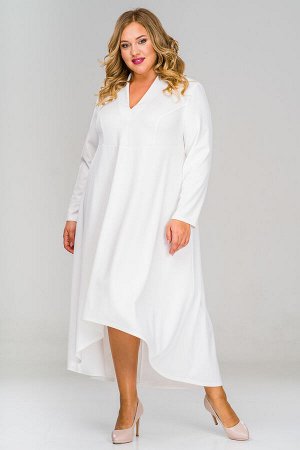 Платье креп с асимметричным низом и воротником стойка, белое