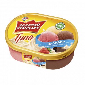 Мороженое Золотой Стандарт Трио клубника шоколад ваниль 475г