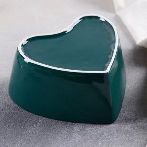 Салатник «Сердце», 9Х20,5 см, 4 вилочки, цвет зелёный