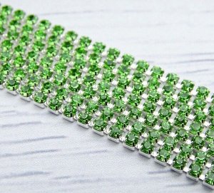 ЦС009СЦ2 Стразовые цепочки (серебро), цвет: зеленый, размер 2 мм, 30 см/упак.