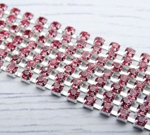 ЦС006СЦ3 Стразовые цепочки (серебро), цвет: розовый, размер 3 мм, 30 см/упак.