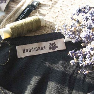 10000081 Бирка текстильная для готовых изделий ручной работы "Handmade, Сова", 5 штук