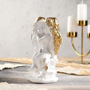 Статуэтка "Ангелы пара на камне" 21 см, бело-золотой