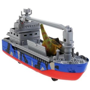 CRANEBOAT-17SAF-DINO Машина металл ТРАНСПОРТНЫЙ КОРАБЛЬ ДЖУНГЛИ 17 см, люк, динозавр, кор. Технопарк в кор.2*24шт