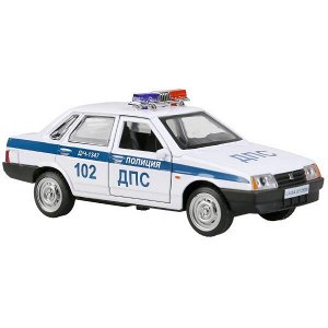 21099-12POL-WH Машина металл LADA-21099 "СПУТНИК" ПОЛИЦИЯ 12 см, двери, багаж, белый, кор. Технопарк в кор.2*36шт