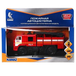 KAM43502-15FIR-RD Машина металл KAMAZ 43502 ПОЖАРНАЯ АЦ 15 см, двери, подвиж дет, инерц, кор. Технопарк в кор.2*30шт