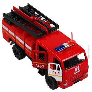 KAM43502-15FIR-RD Машина металл KAMAZ 43502 ПОЖАРНАЯ АЦ 15 см, двери, подвиж дет, инерц, кор. Технопарк в кор.2*30шт