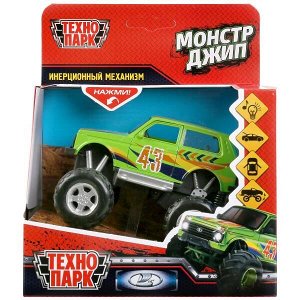 LADA4X4-12SLMONST-GN Машина металл свет-звук LADA 4x4 МОНСТР ДЖИП 11 см, двери, багаж, кор. Технопарк в кор.2*30шт