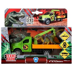 SB-18-23-G+DINO(WB) Машина металл газон NEXT эвак., 14,5 см, двери, баг., инерц.+диноз. 9 см,. Технопарк в кор.2*24шт