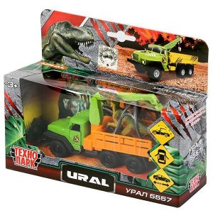 SB-20-01+DINO(WB) Машина металл УРАЛ 5557 борт., 12 см, двери, инерц.+диноз. 9 см, кор Технопарк в кор.2*24шт