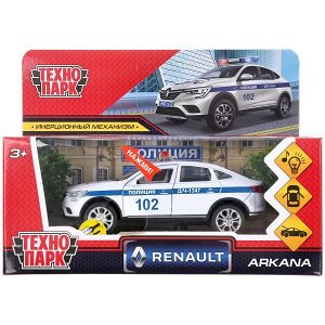 ARKANA-12SLPOL-WH Машина металл свет-звук RENAULT ARKANA ПОЛИЦИЯ 12 см, двери, багаж, кор. Технопарк в кор.2*36шт