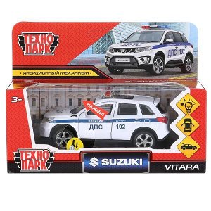 VITARA-12SLPOL-WH Машина металл свет-звук SUZUKI VITARA ПОЛИЦИЯ 12 см, двери, багаж, кор. Технопарк в кор.2*36шт