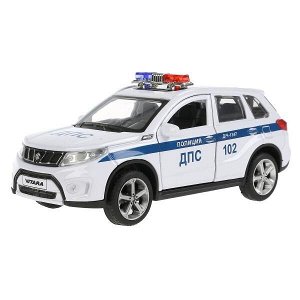 VITARA-12SLPOL-WH Машина металл свет-звук SUZUKI VITARA ПОЛИЦИЯ 12 см, двери, багаж, кор. Технопарк в кор.2*36шт