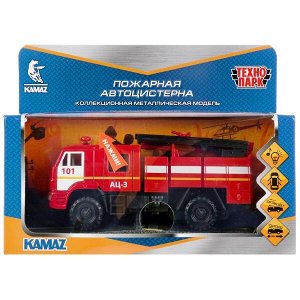 KAM43502-15SLFIR-RD Машина металл свет-звук KAMAZ 43502 ПОЖАРНАЯ АЦ 15 см, двери, инерц, кор. Технопарк в кор.2*30шт