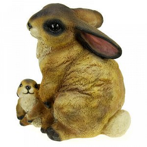 Скульптура-фигура для сада из полистоуна "Заяц с зайчонком б