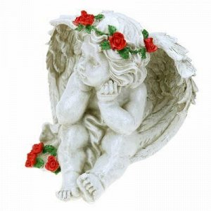 Скульптура-фигура для сада из полистоуна "Ангел с розами дум
