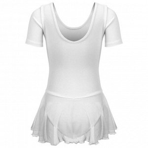 Купальник для хореографии х/б, короткий рукав, юбка-сетка, размер 32, цвет белый
