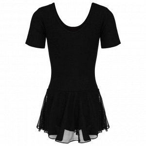 Купальник для хореографии х/б, короткий рукав, юбка-сетка, размер 30, цвет чёрный