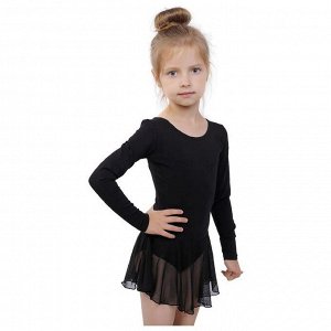 Купальник для хореографии х/б, длинный рукав, юбка-сетка, размер 32, цвет чёрный